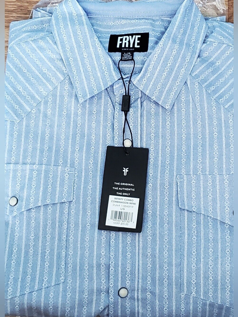 FRYE Light Blue & White Striped Snap Closure Rodeo Shirt